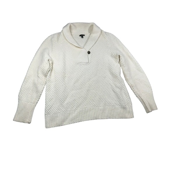 Talbots Womens Wool Blend‎ Sweater Sz XL Ivory Rib Knit Shawl Collar Heavyweight - Picture 1 of 7